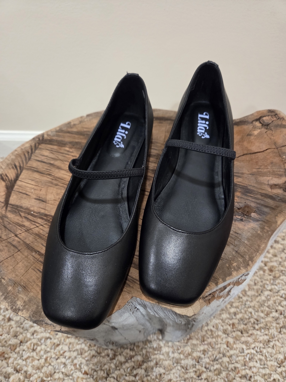 Black Mary Jane Flats with Square Toe